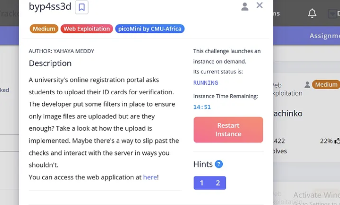 Challenge description page showing the identity verification upload form