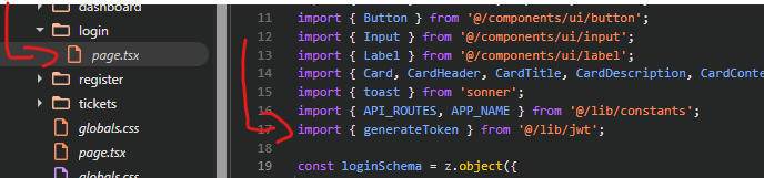 Page.tsx importing generateToken from @/lib/jwt
