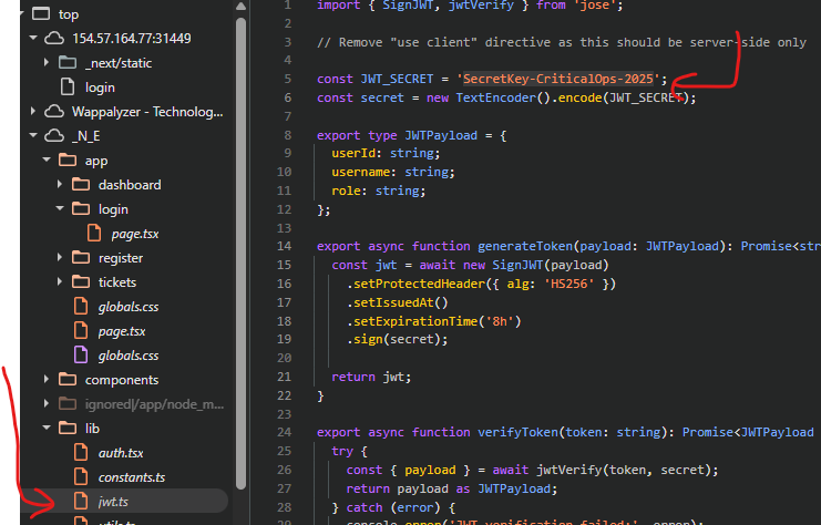 jwt.ts exposing the hardcoded signing key
