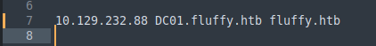 Adding fluffy.htb and dc01.fluffy.htb to /etc/hosts